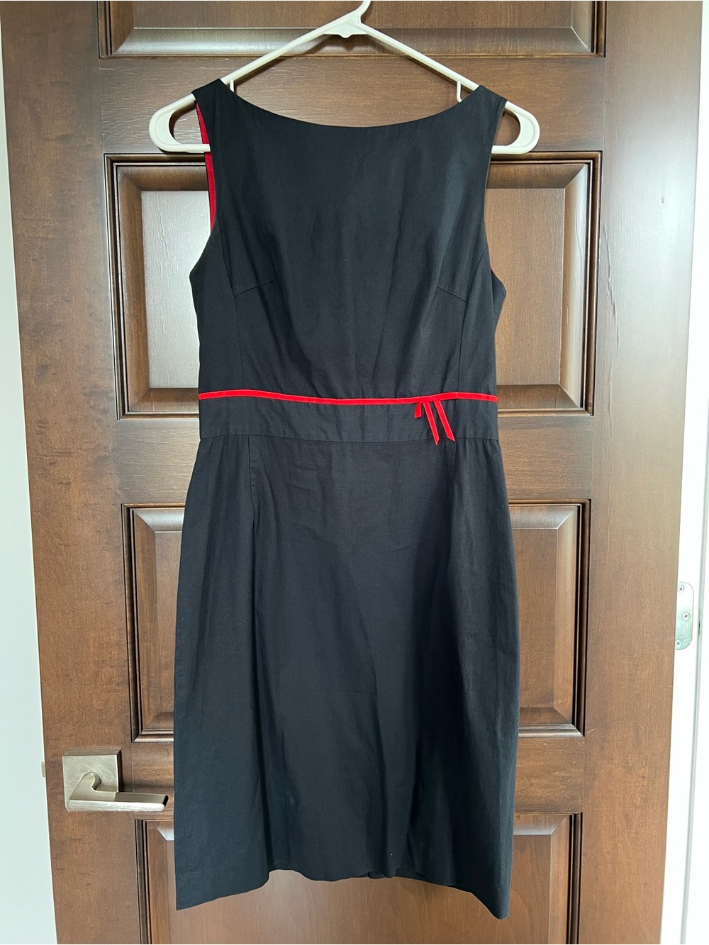 Black Sleeveless A-Line Mini Dress with Red Trim